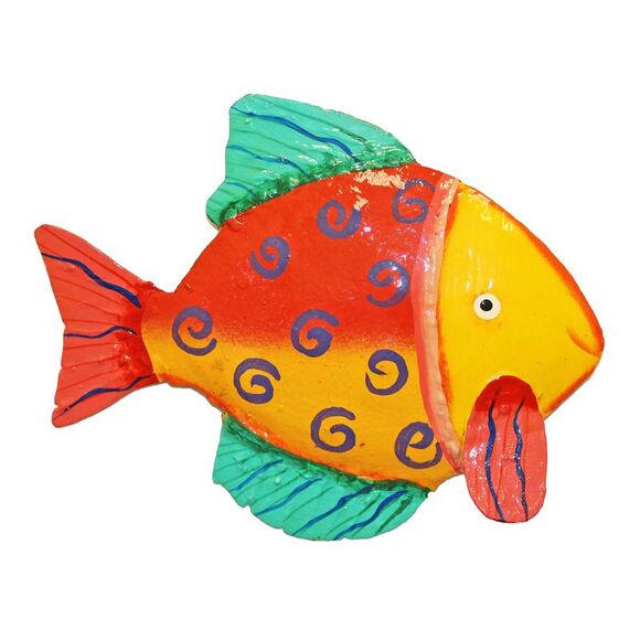 Whimsical Funky Butterfly Fishy Fish Teal Fins Haitian Metal Art Wall Decor - Picture 1 of 4